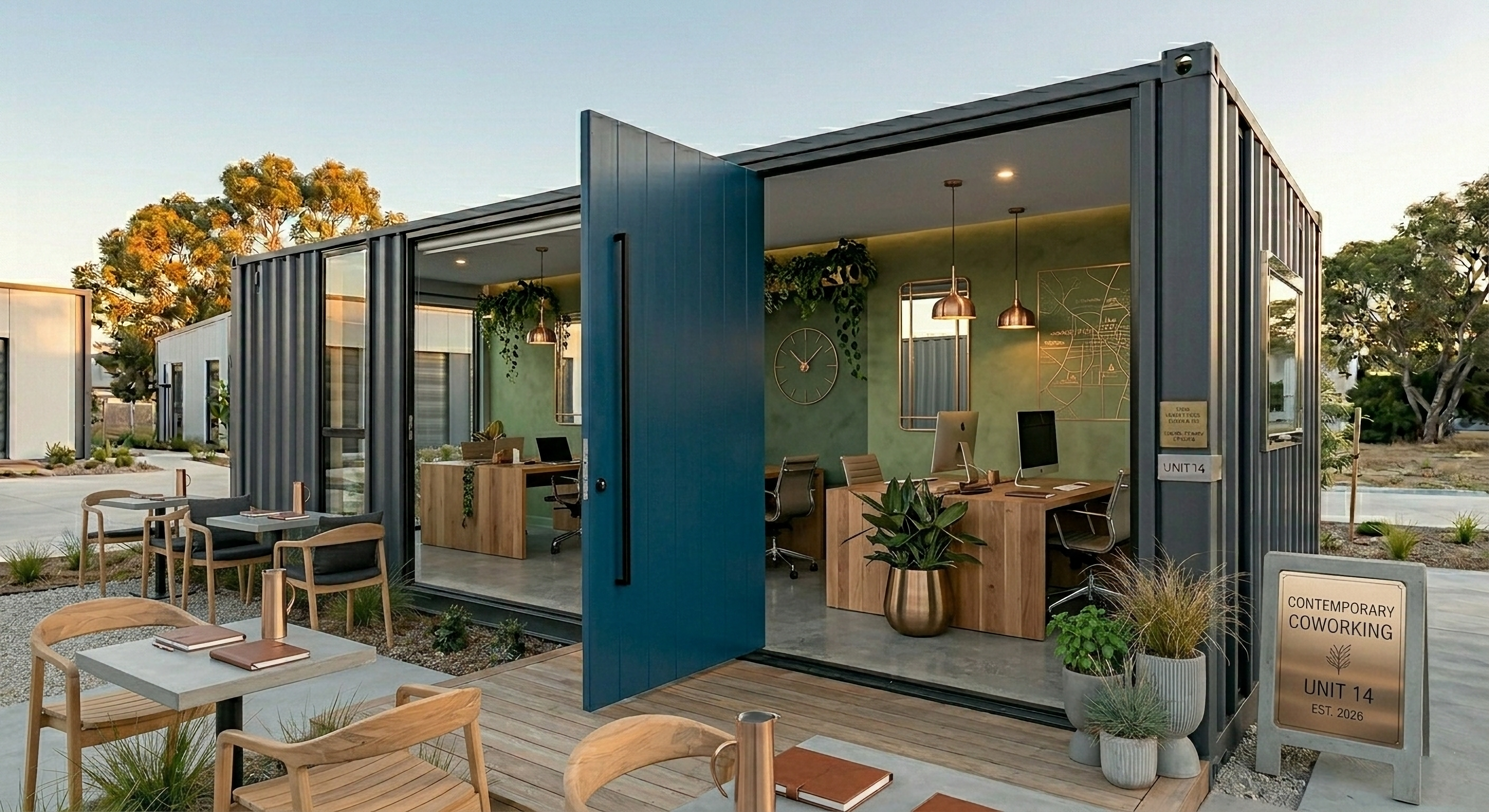 Office Garden — bureau conteneur avec mur végétal